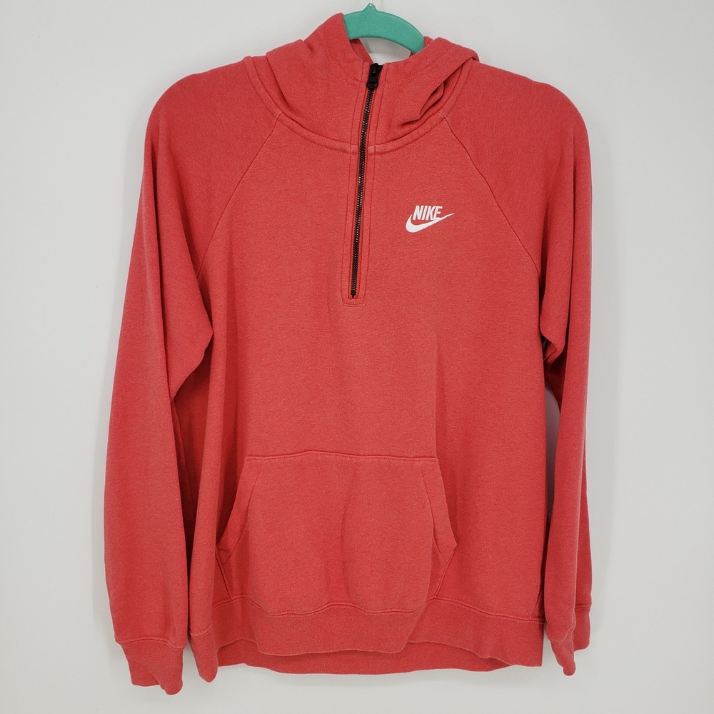 Nike Quarter Zip Graphic Hoodie Sweatshirt Womens Sz Medium Red Fleece Pullover